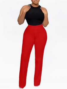Women's high waist wide leg trousers in vibrant red color with a sleek office style