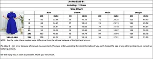 Detailed size chart for the bow-tie puffed sleeve dress in CM and INCH units