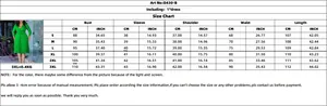 Detailed size chart for elegant V-neck long sleeve pleated dress with measurements