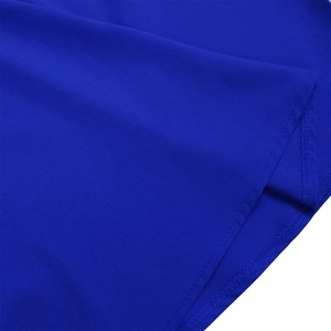 Detailed close-up showing the professional overlock stitching on the royal blue fabric hem