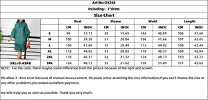 Detailed size chart for the elegant dark green tiered ruffle dress with trumpet sleeves