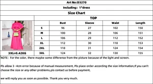 Detailed size guide table for this flare sleeve maxi dress with chest and waist measurements