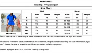 Detailed size chart for women's casual short sleeve shirt and shorts set S to 3XL