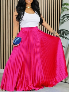 Jupe Maxi Plissée à Taille Haute pour Femmes Ourlet à Grande Amplitude Look Satin Jupe Longue en Ligne A Élégante