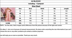 Detailed size chart for pink pleated wide-leg jumpsuit with S to 3XL measurements