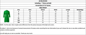 Size chart for high waist pleated blazer dress showing measurements from S to 3XL