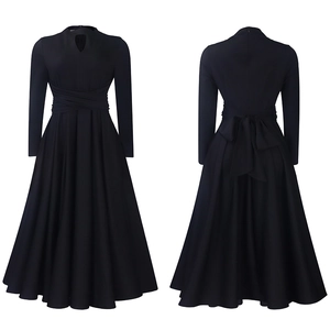 Detailed back view showing the large bow tie and pleated waist of the black maxi dress