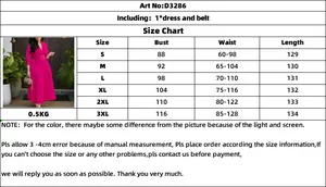 Detailed size guide table with measurements for the elegant pleated maxi dress