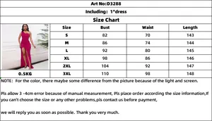 Detailed size guide table for this one shoulder sequined evening dress with high slit