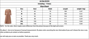 Detailed size guide for pleated V-neck midi dress from S to 3XL with specific measurements