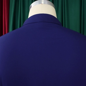 Detailed back view of navy blue dress showing high-quality twill fabric and neat stitching