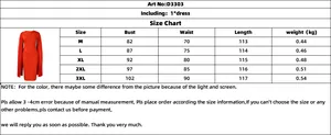 Detailed size guide table for pleated cape party dress including bust and waist measurements