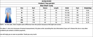 Detailed size guide table for elegant off-shoulder top and pleated skirt African set