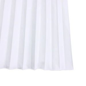 Close-up detail of white pleated polyester fabric with high-quality stitching and texture