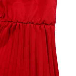Close-up of red pleated fabric texture with high-waist elastic seam detailing