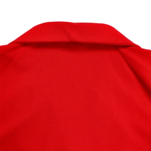 Detail of elegant notched lapel and high-quality stitching on a red blazer dress