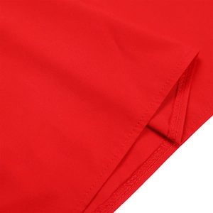 Detail shot of the red fabric hem showing neat stitching and quality edging craftsmanship