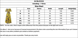 Detailed size chart for the African print short sleeve dress featuring dimensions from S to 3XL