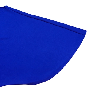 Detail of royal blue jumpsuit fabric showing high-quality stitching and curved hem texture