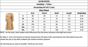 Size chart for V-neck long sleeve solid A-line dress with floral waist detail