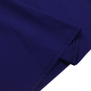 Detailed close-up showing neat double-stitching and navy fabric texture of the dress