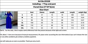 Detailed size chart for two-piece set featuring flare sleeve top and wide leg pants