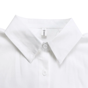 Close-up of a white button-down shirt collar with premium stitching and buttons