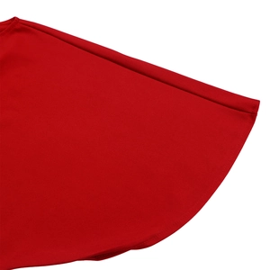Detail view of red fabric texture and high-quality sewing stitch on wide-leg jumpsuit