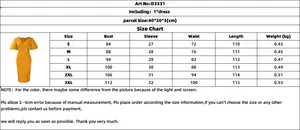 Detailed size chart for V-neck puff sleeve dress with bust and waist dimensions