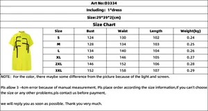 Detailed size guide table for loose casual short sleeve shirt dress from S to 3XL sizes