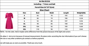 Tableau des tailles détaillé pour robe à manches courtes avec mesures du S au 3XL