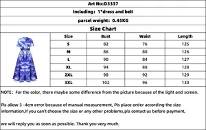 Tableau des tailles pour robe à fleurs manches courtes D3337 avec ceinture et mesures