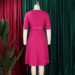 Vue détaillée du dos de la robe rose avec ceinture à œillets dorés et zip invisible
