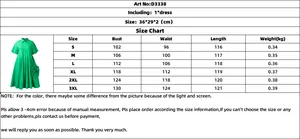 Size chart for women's short sleeve A-line shirt dress with detailed measurements S to 3XL