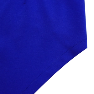 Detailed macro view of royal blue knit fabric texture and high-quality stitching seams