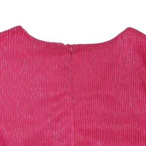 Detail of rose red pleated fabric with metallic glitter and invisible back zipper