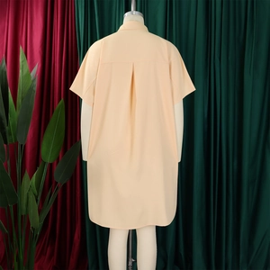 Detail view showing the back yoke with a central inverted pleat on a short sleeve shirt dress