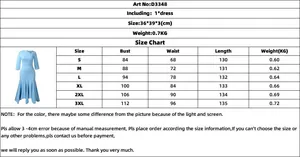 Size chart for asymmetrical sky blue dress with detailed measurements for S to 3XL sizes