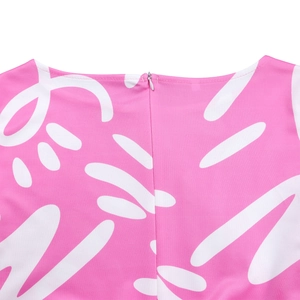 Detail view of pink African print dress with invisible zipper and geometric patterns
