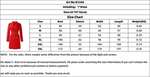 Detailed sizing chart for the long sleeve double-breasted solid color blazer dress