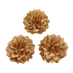 Detailed texture of 3pcs khaki fabric flower ornaments with elegant layered petals