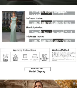 Guide des tailles pour robe en satin vert avec conseils d'entretien et lavage