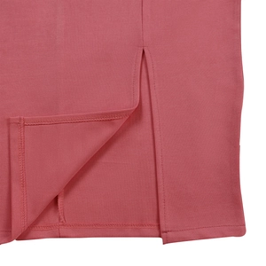 Close-up of pink dress side slit showing high-quality stitching and fabric texture