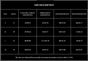 Size chart for sequins party set showing S to XL measurements in CM and inches