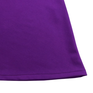 Detail view showing stitching and premium purple fabric texture on the dress hemline