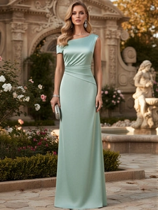 Robe de soirée élégante en satin vert menthe à une épaule avec taille drapée et coupe longue