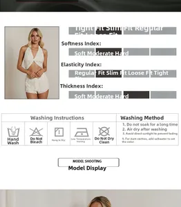 Detailed chart of halter top and shorts set with texture details and care instructions