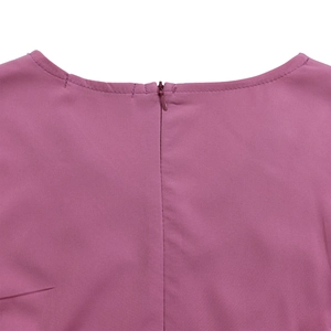 Detailed back view of purple dress showing elegant round neck and invisible zipper