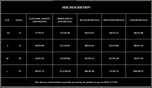 Detailed size chart for apricot sequin party set with UK/AU size guide and measurements