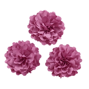 Detailed view of three deep pink artificial chiffon fabric flower heads for DIY crafts